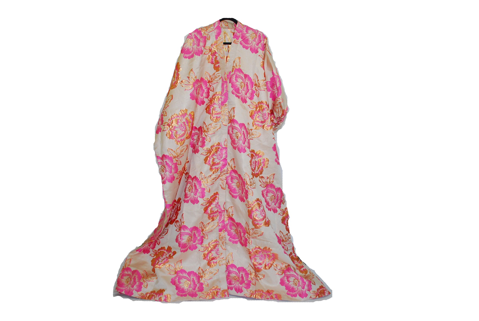 Floral dress with pink and orange flowers on a white background